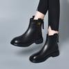 Leather Boots Women's Autumn and Winter Simple Casual Flat Martin Boots Rear Zipper Round Head Short Boots Velvet Cotton Boots