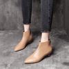 Women's Boots Autumn and Winter New Thin First Layer Cowhide Pointed Fashion and Comfortable Rear Zipper Small Bare Boots Low Heel Short Boots