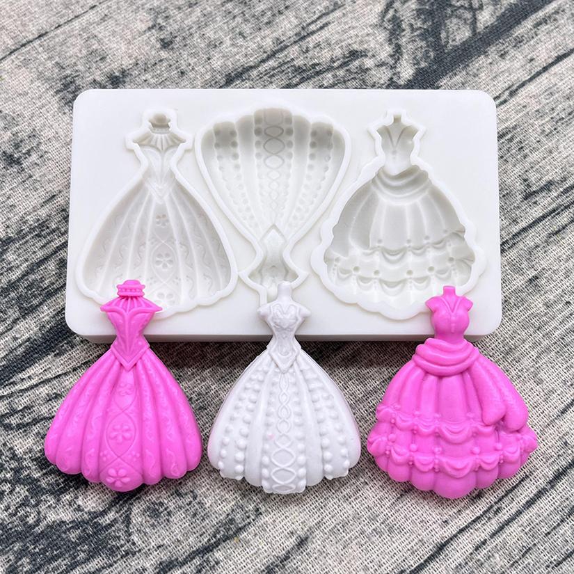 Evening Dress Skirt Silicone Mold Sugarcraft Chocolate Cupcake Baking Mold Fondant Cake Decorating Tools