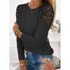 FASHION Women Fashion Pure Color Slim Lace Hollow Long Sleeve T-Shirt Soft and Comfortable Thin Loose Casual Tops