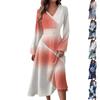 Women's Autumn- And Winter Casual Fashion V-neck Long Sleeve Stripe Print Long Dress Suitable For Daily Life And Party Wear