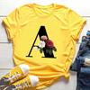 Women's Summer Short Sleeve T-Shirts Fashionable Casual Round Neck 26 English Letters Flower & Name Letter Printed Cotton T-shirts