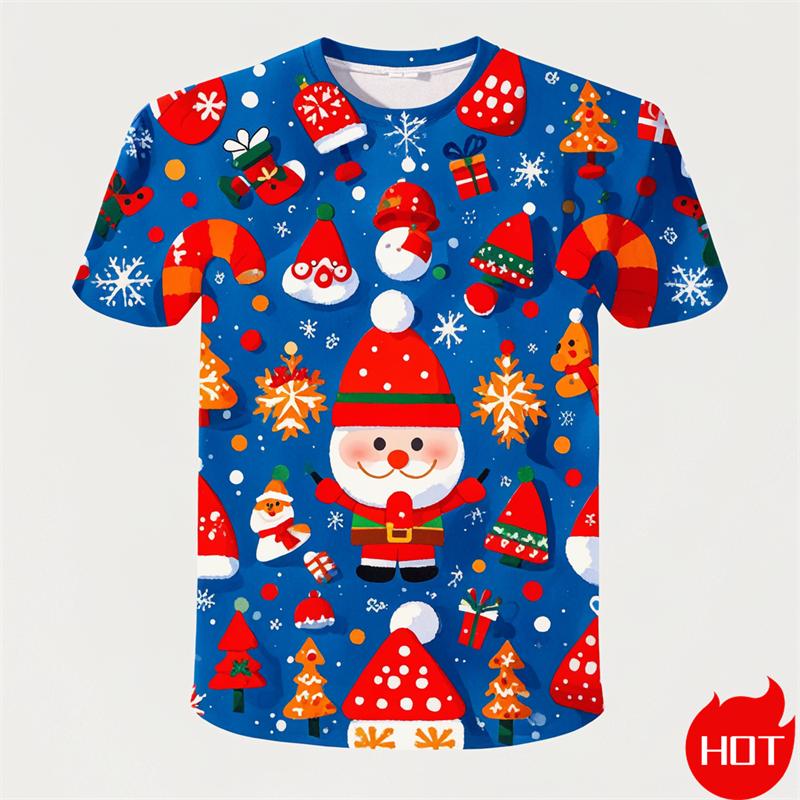 New Fashion 3D Printing Happy Christmas Boy Girls Tshirt Short Sleeve T Shirts Funny Xmas Graphic T-Shirts Y2k Mens Clothing Tees