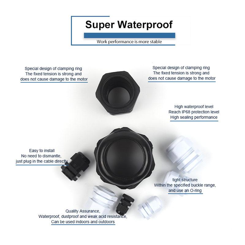 Waterproof Cable Gland Black Plastic Seal Joint Nylon PG29 PG36 PG42 PG48 PG63 IP68 White Cable Fixing Nylon Connector