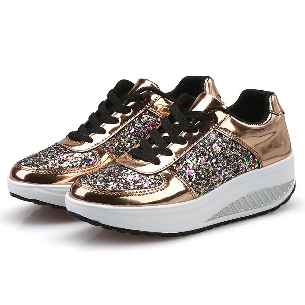 Fashion Women's Sneakers Casual Ladies WedgesSneakers Sequins Shake Shoes Fashion Walking Girls Sport Soft