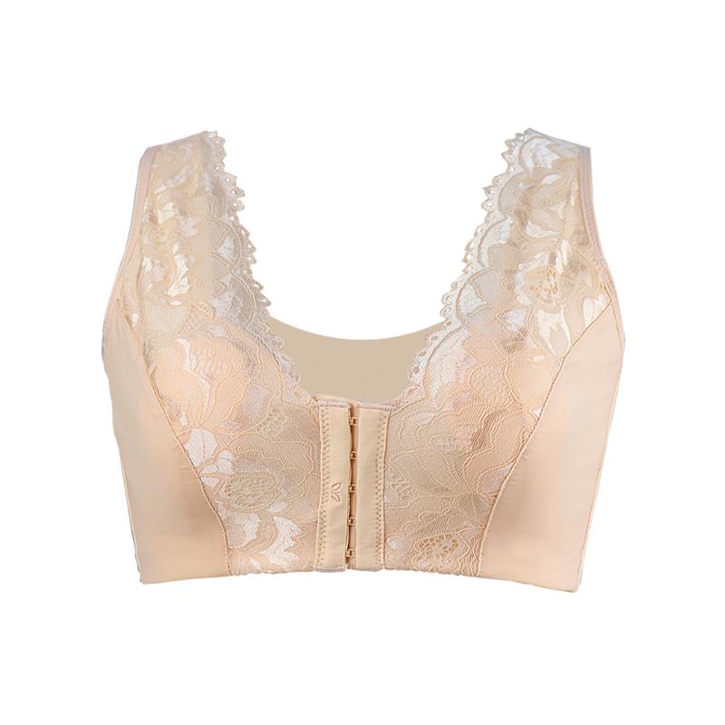Large Size Front Open Buckle Thin Section Bra Lace Sexy Non-steel Ring Gathered Non-marking Undershirt Ladies Underwear
