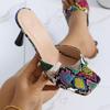 2024 Summer New Snake Pattern High-heeled Sandals One-character Square Head Sexy Sexy Leopard Print Outer Wear Cool Slippers
