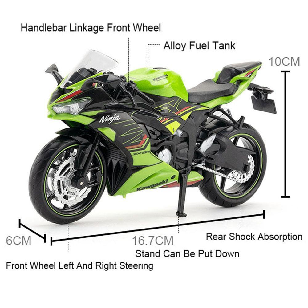 1/12 Kawasaki NIJIA ZX6R Motorcycle Alloy Car Toy Model Front Wheel Left Right Steering Rear Wheel Suspension Vehicle Kids' Gift