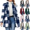 Women's Fashion Plaid Lapel Long Sleeved Coat With Buttons, Plush Warm Jacket With Pockets
