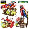 MOC 3 In 1 Amazon Jungle Series Building Blocks Simulation Animal Model Parrot Chameleon Crab Cartoon Bricks Toys for Kids Gifts