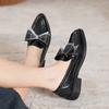 Pointed Toe Bowknot Leather Shoes Woman Glitter Crystal Loafers Spring Autumn Thick Heel Oxford Shoes Woman Flats Big Size 43