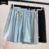 Large Size Ice Silk Thread Elastic Waist Wide Leg Loose Slimming Five Point Athletic Shorts for Women Summer
