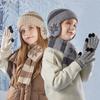Детская шапка, перчатки, шарф, костюм для мальчиков и девочек, теплая зимняя вязаная шерстяная шапка, бархатная защитная шапка для ушей