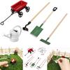 1/12 Miniature Dollhouse Set Garden Equipment Tools Watering Can Red Cart