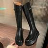 Su Yinyin~ Thick-soled Lock But Knee Boots 2025 Autumn and Winter New Round Head Color Matching Tall Knight Boots Women