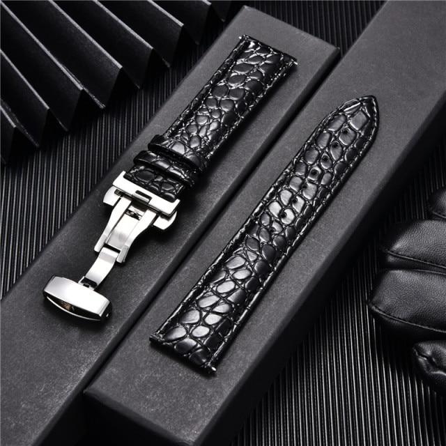 Crocodile Pattern Luxury Design Leather Watchbands with Automatic Buckle Men Watch Band 18mm 20mm 22mm 24mm Watch Straps