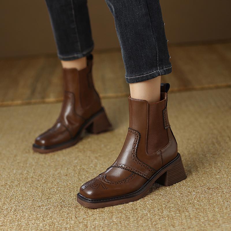 Fashion Winter Women Shoes Chelsea Women Boots Round Toe Chunky Heel Boots Platform Boots Retro Bullock Ankle Boots