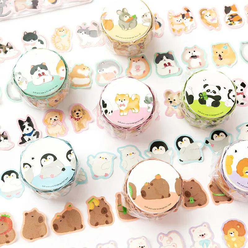 Pre-Cut Animals Washi Tape Set Cute Kawaii Cat Rabbit Panda Dog Penguin Decorative Masking Label Stickers for Arts DIY Crafts