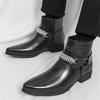 Fashion Designer New Men Metal Chain Pointed Toe Casual Ankle Boot Male Winter Fashion Black Brown Chelsea Leather Shoes Zapatos Hombre