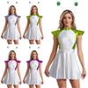 Womens Alien Cosplay Dress Glitter Cap Sleeve Outfit Space-Themed Party Costume