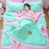 1/3Pc Korean Princess Ruffles Flowers Embroidery Summer Quilt Bedspread On The Bed Quilt Air-conditioning Blanket Bedding Set