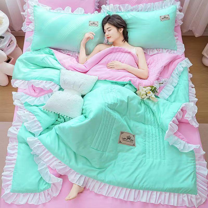 1/3Pc Korean Princess Ruffles Flowers Embroidery Summer Quilt Bedspread On The Bed Quilt Air-conditioning Blanket Bedding Set