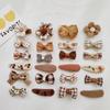 4pcs Toddler Girl Hair Clip Retro European Style Milk Tea Color Bow Floral Kids Hairpin Lovely Bang Side Clip Hair Accessories