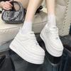 Chunky Leather Women Casual Shoes White Black 8cm High Platform Wedge Heels Sneakers Female Women Spring Autumn Skateboard Shoes