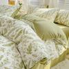 Class A Double-Layer Yarn Cotton And Linen Four-Piece Set Floral Quilt Cover Washed Cotton Quilt Cover Solid Color Bed Sheet Student Dormitory 3Pc Set