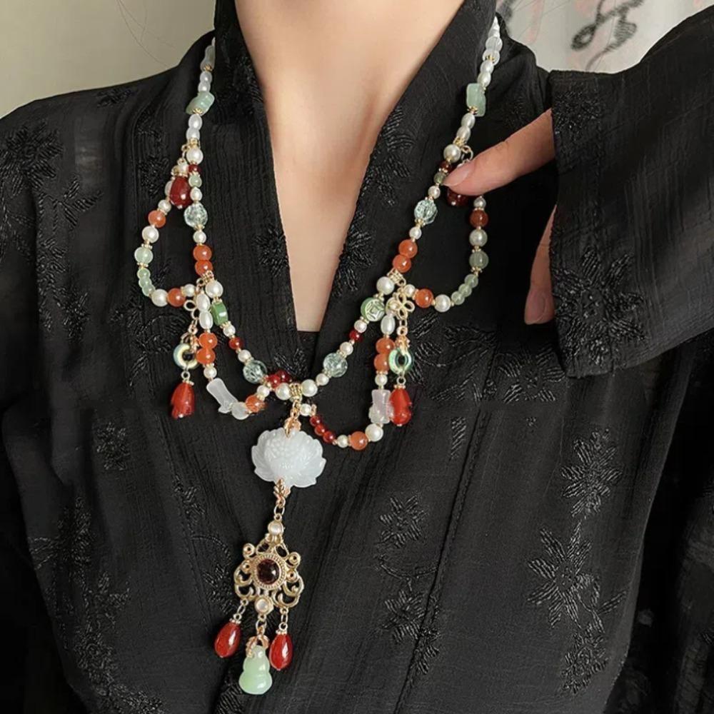 Tang Ming Song Dynasty Hanfu Ruyi Pendant Pearl Long Tassel Necklace Chinese Style Necklace Hanfu