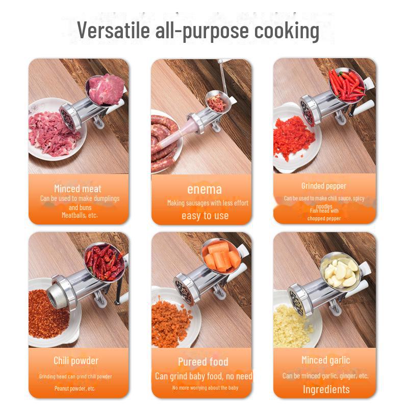 Manual Meat Grinder & Sausage Maker - Hand Crank Minced Meat Chopping Tool.