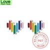 100 %925 Sterling Silver Christmas Gift Jewelry Rainbow Heart Stud Earrings For Women Grils Female Pendientes Mujer Moda
