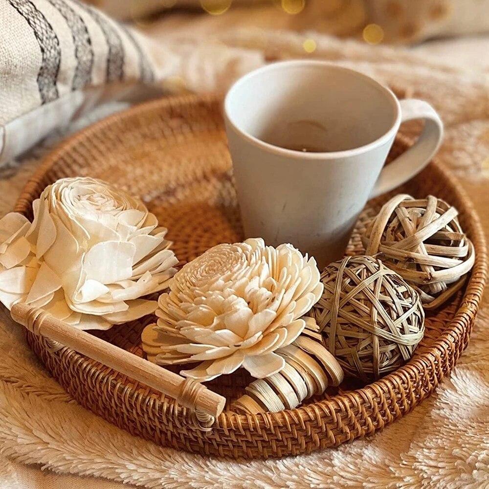 Плетеный вручную поднос для хранения из ротанга с ручкой, круглая плетеная корзина, сервировочный поднос для ужина, тарелка для еды, фруктов, закусок, торта