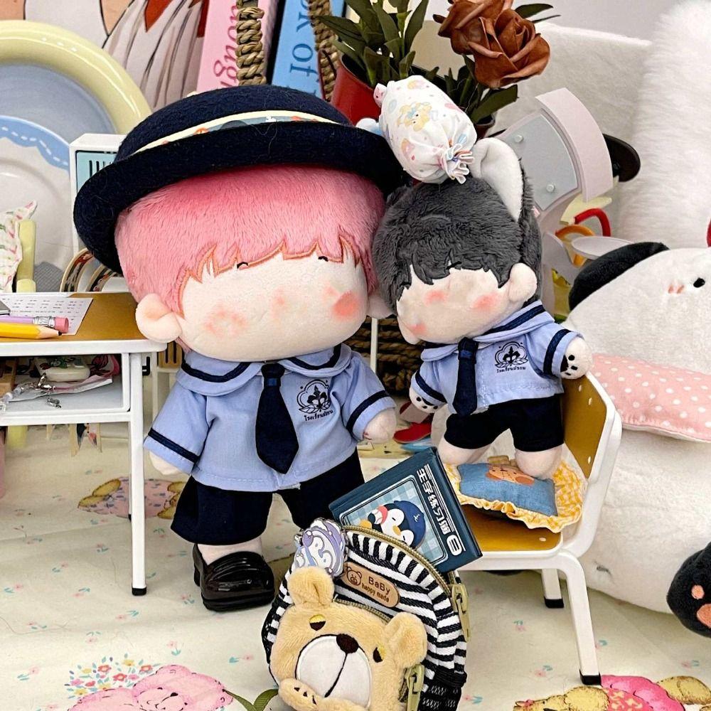 Blue Miniature School Uniform 10cm 20cm Shirt Necktie Pants Set Doll Clothes  Cotton Stuffed Doll