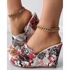 Women Shoes Fashion Shoes Casual Flip Flops Summer Vintage Floral Print Peep Toe Wedge Slippers 35-42