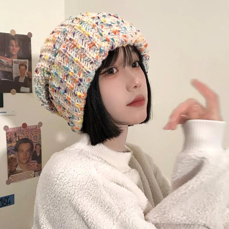 New Women's Autumn and Winter Outdoor Knitted Hats Warm Big Head Circumference Cold-proof Wild