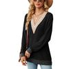Women's Long Sleeve T-Shirt Fall/Winter Sweatshirt Women's Lace V-Neck Color-Blocked Split Hem Loose Top