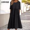 Spring and Summer Women's Dress Round Neck Large Size Casual Loose Long Solid Colour Cotton Linen Dresses