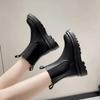 Women's Platform Boots Fashion Mid Calf Boots New Casual Leather Boots for Women Winter Plush Warm Ankle Boot Black Chelsea Boot