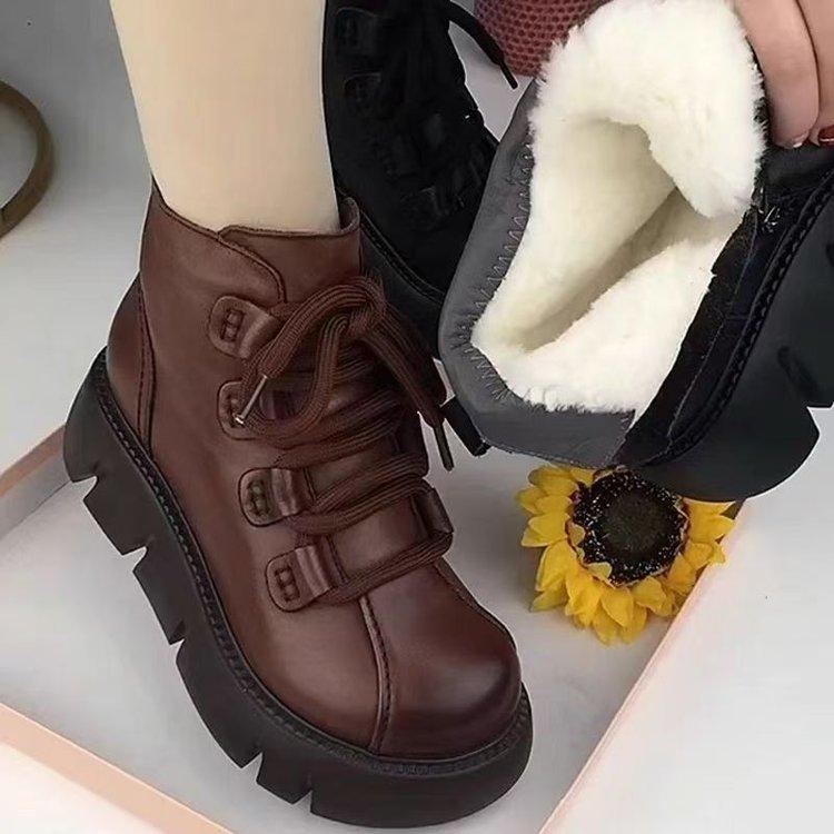 Soft Leather High-top Cotton Shoes Women's 2024 New Winter Velvet Thickened Warm Short Boots Thick-soled Non-slip Cotton Boots Snow Boots