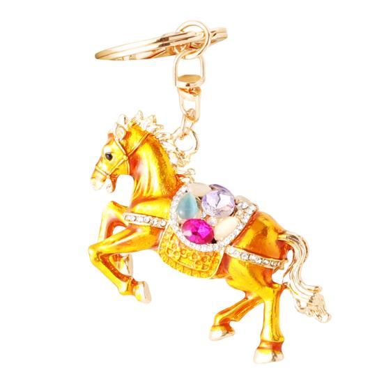 Keychain Pendant Chinese Zodiac Enamel Horse Rhinestones Inlaid Key Chain Metal Charm Bags Keyring Backpack Car Accessories