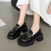 French Round Head Thick Heel Platform British Single Shoes Women's 2025 Spring New Versatile Black Retro Loafer Small Leather Shoes