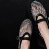 Women's Flat Sandals Blingbling Crystal Mesh Women's Ballet Flats Buckle Strap Mary Jane Shoes Size35-42