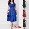 Plus Size S-5XL Women Vogue Sexy Asymmetric Hem V Neck Women Mini Dress Eleagnt Party Evening Dresses