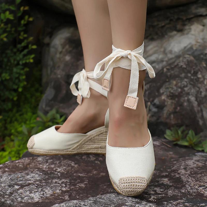 Fashion Ankle Lace Up Wedges Sandals Women Summer Closed Toe Espadrille Platform Sandles Woman High Heels Gladiator Sandalias Mujer 43