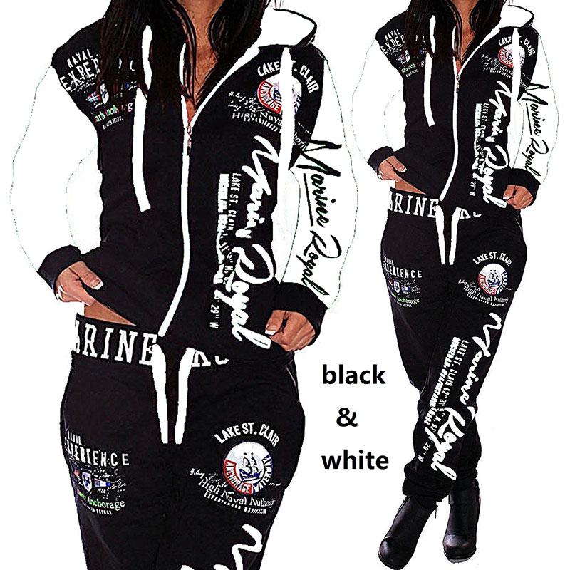 Fashion Women Clothing Women Hooded Tracksuit Printing Fashion Sets Sportswear Athletic Sets