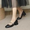 Square Head Pearl Word with Mary Jane Shoes High Heels Women's Year Retro Thick Heel Single Shoes Women