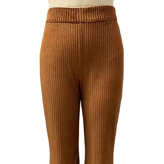 Women Corduroy Pants Elastic High Waist Flared Leg Long Trousers Solid Color Autumn Winter Casual Pants Daily Wear