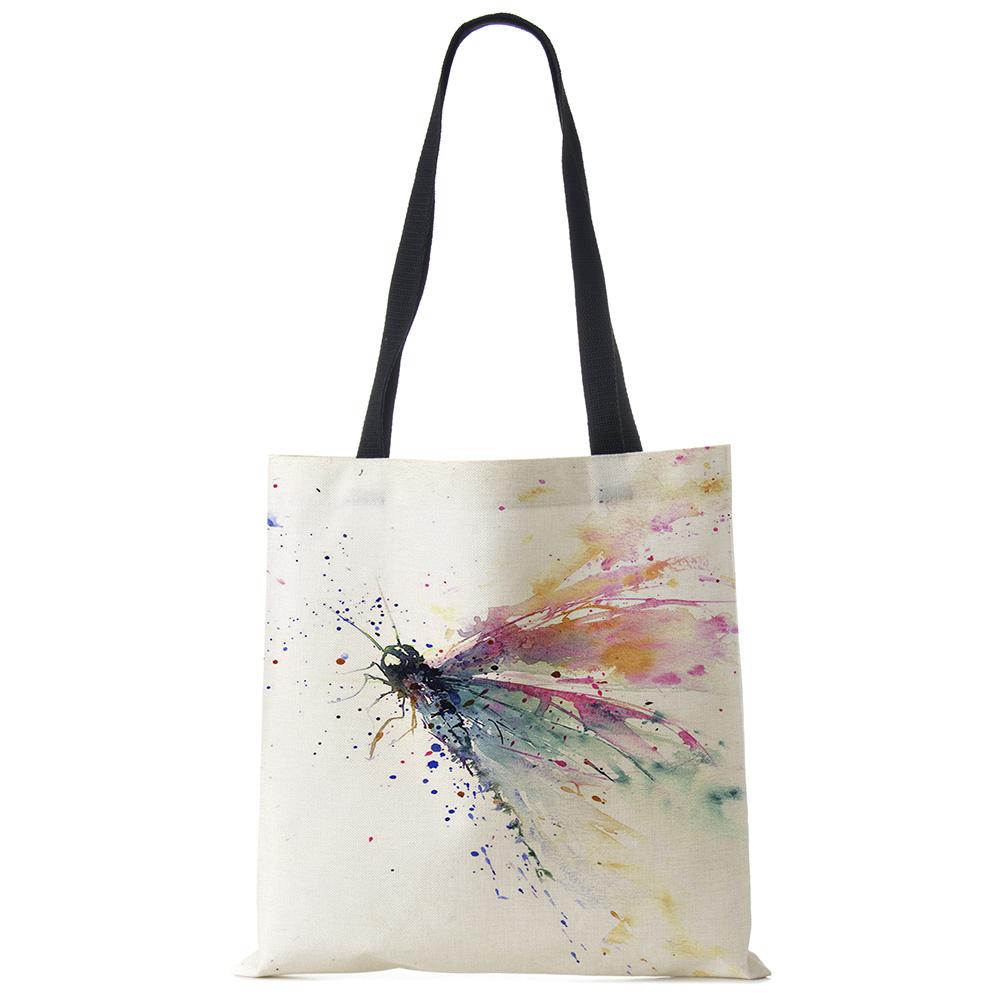 Butterfly Animal Cat Print Tote Shoulder Bag For Women Shopping Reusable Bags For Groceries Folding Travel School Beach Bags