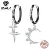 925 Sterling Silver Star & Moon Ear Buckles Asymmetric Hoop Earrings for Women Gift Black Gold Plated Fine Jewelry